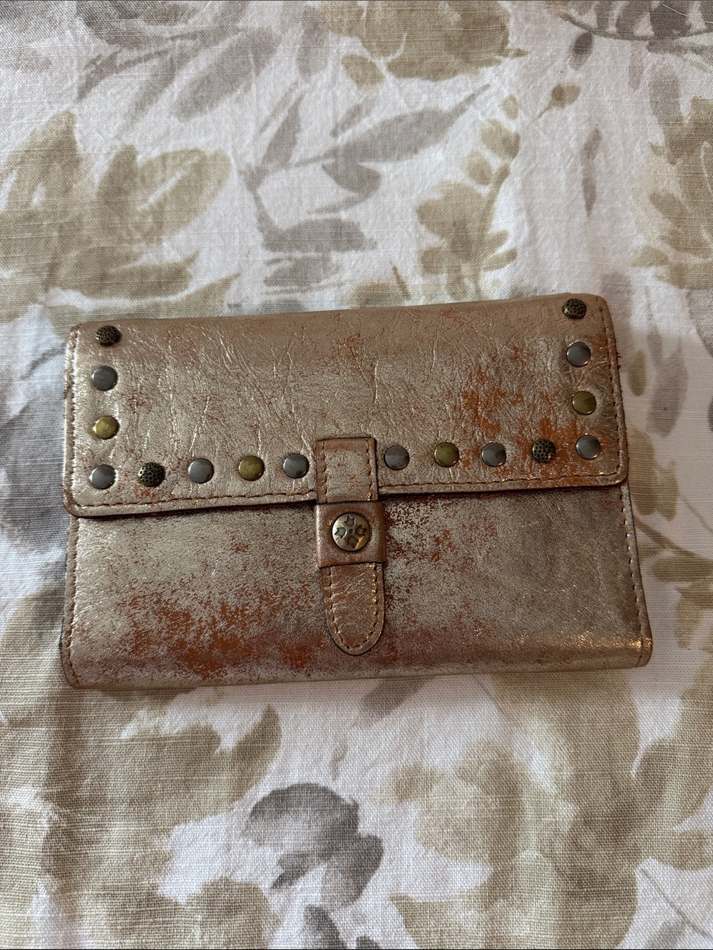 Patricia Nash Metallic Distressed Gold/Terra Cotta Leather Wallet